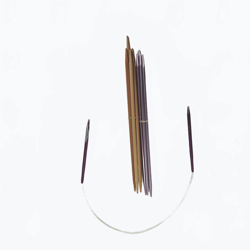 Double Pointed Bamboo Knitting Needles & purple-anodized aluminum + circular set